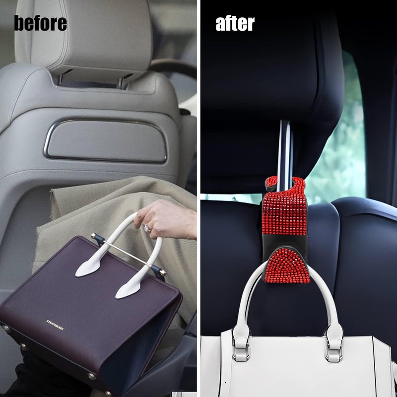 OSIFIT 2PCS Car Seat Hooks, Bling Rhinestone Headrest Hooks, Universal Bling Car Interior Accessories, for Handbag, Clothes, Purse, Water Bottle (Red) - Image 4